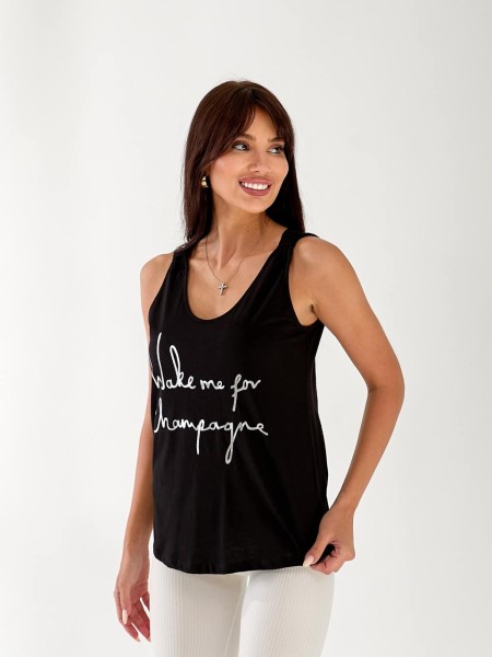 Майка базова жіноча з написом чорного кольору 33454