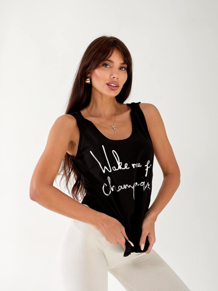 Майка базова жіноча з написом чорного кольору 33454