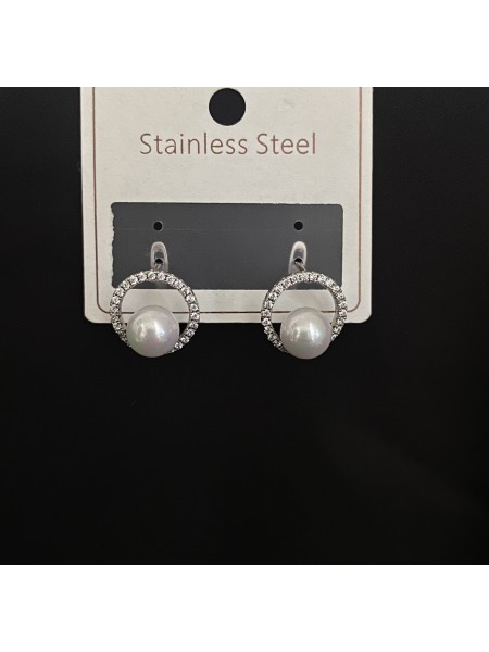 Сережки Перлина англійський замок срібного кольору 33456