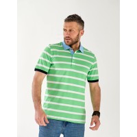 Чоловіча футболка поло в смужку зеленого кольору 33463