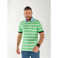 Чоловіча футболка поло в смужку зеленого кольору 33463