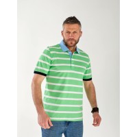 Чоловіча футболка поло в смужку зеленого кольору 33463