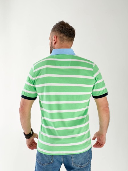 Чоловіча футболка поло в смужку зеленого кольору 33463