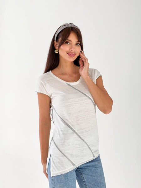 Жіноча базова футболка зі смужкою білого кольору 33465