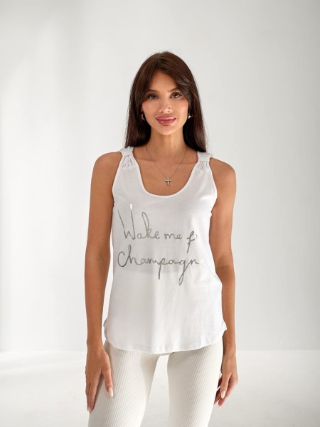 Майка базова жіноча з написом бiлого кольору 33470