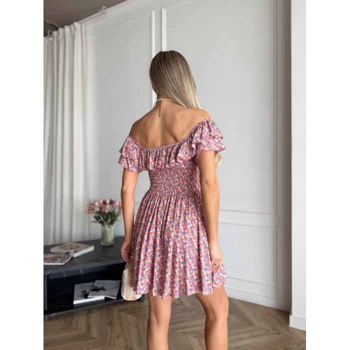 Летнее платье мини пудрового цвета 33477