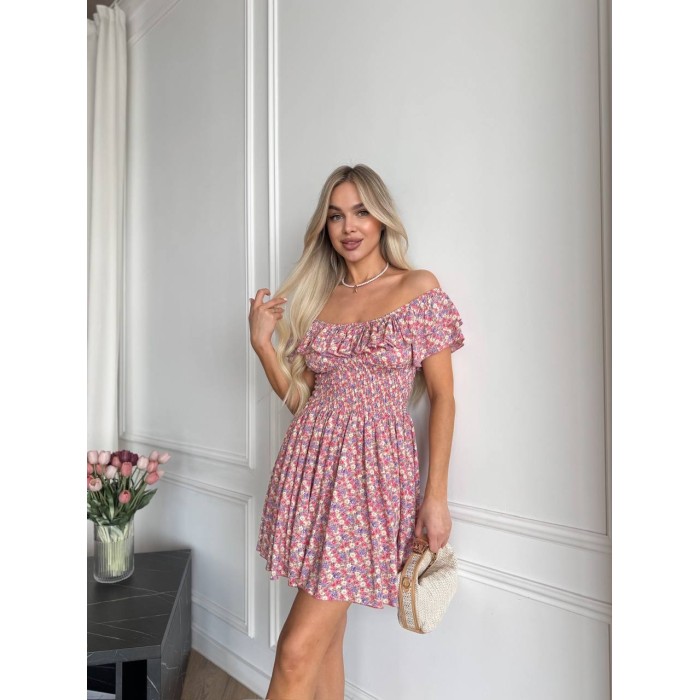 Летнее платье мини пудрового цвета 33477