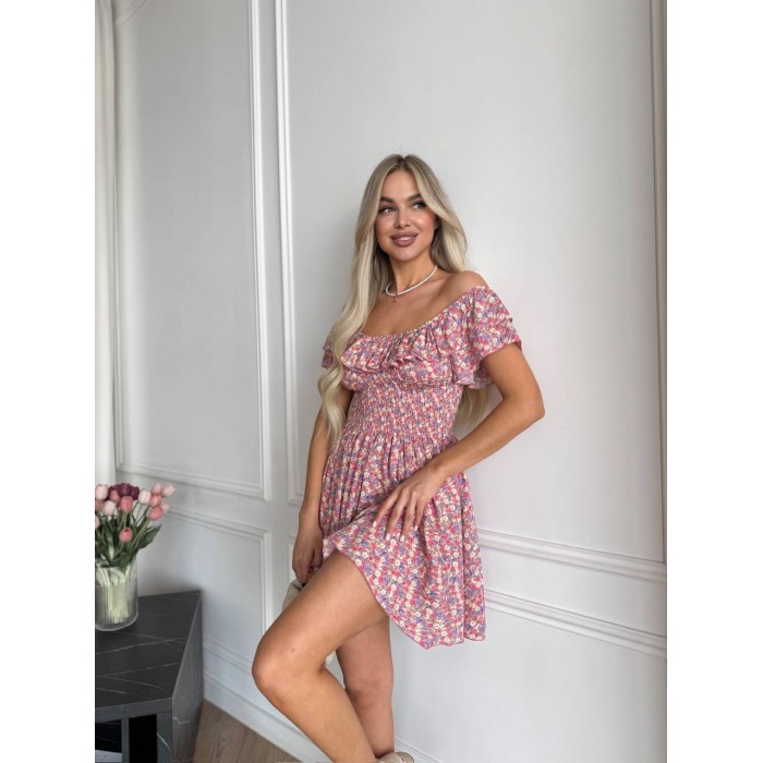 Летнее платье мини пудрового цвета 33477