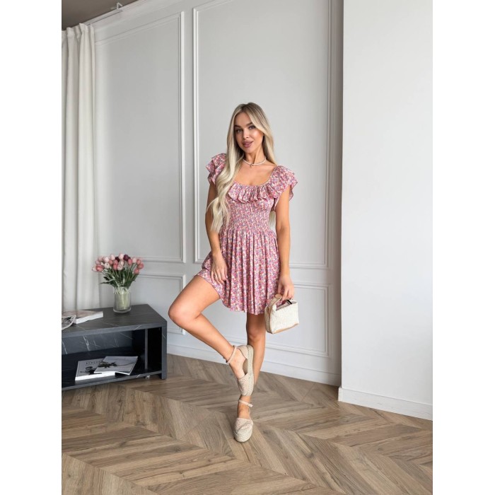 Летнее платье мини пудрового цвета 33477