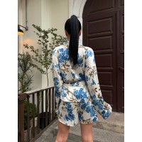 Жіночий шовковий костюм з кімоно бiлого кольору 33479