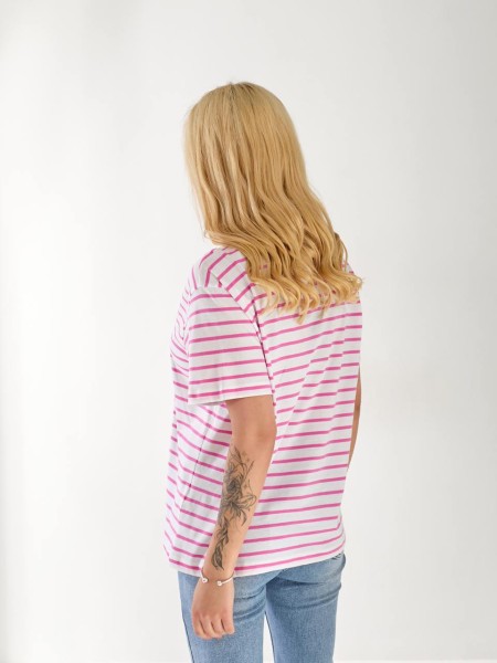 Жіноча базова футболка у смужку білого кольору 33488