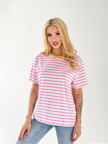 Жіноча базова футболка у смужку білого кольору 33488