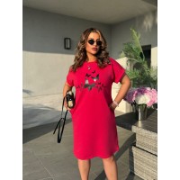 Жіноча літня сукня з малюнком малинового кольору 33490