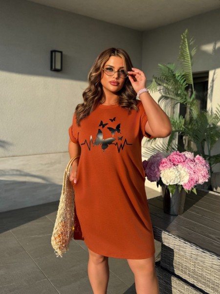 Жіноча літня сукня з малюнком помаранчевого кольору 33492