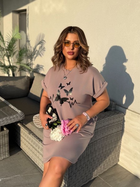 Жіноча літня сукня з малюнком пудрового кольору 33494