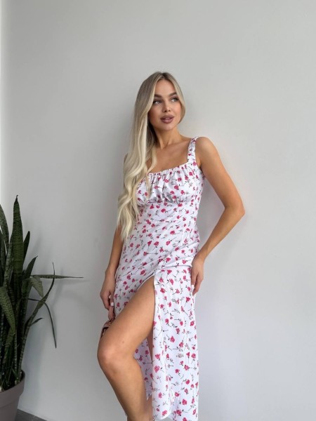 Жіноче літня сукня в квітку молочного кольору 33498