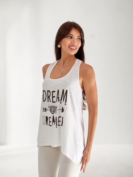 Майка подовжена жіноча з написом бiлого кольору 33505