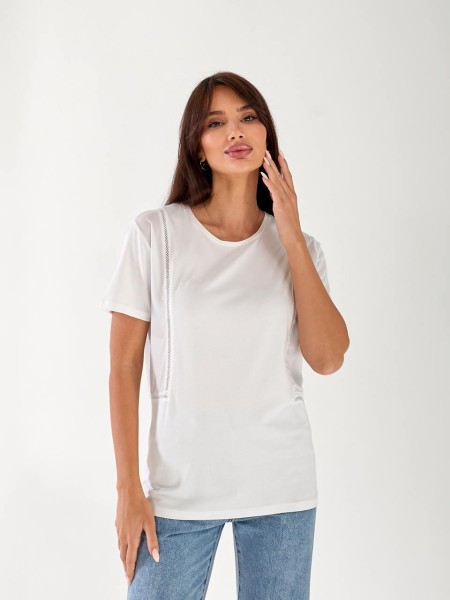 Жіноча футболка з сіточкою з боків білого кольору 33508