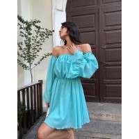 Літня сукня з відкритими плечима бірюзового кольору 33514