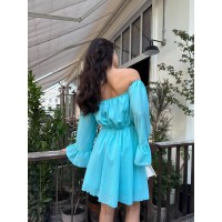 Літня сукня з відкритими плечима бірюзового кольору 33514