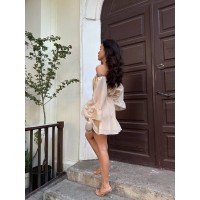 Літня сукня з відкритими плечима бежевого кольору 33516