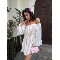 Літня сукня з відкритими плечима молочного кольору 33517