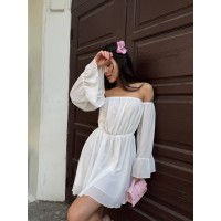 Літня сукня з відкритими плечима молочного кольору 33517