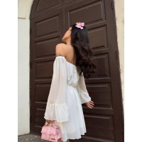 Літня сукня з відкритими плечима молочного кольору 33517