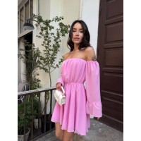 Літня сукня з відкритими плечима рожевого кольору 33518