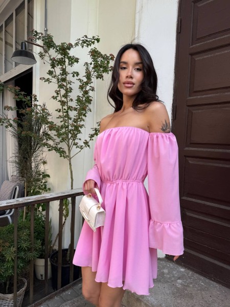 Літня сукня з відкритими плечима рожевого кольору 33518