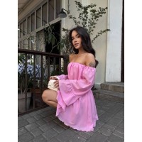 Літня сукня з відкритими плечима рожевого кольору 33518