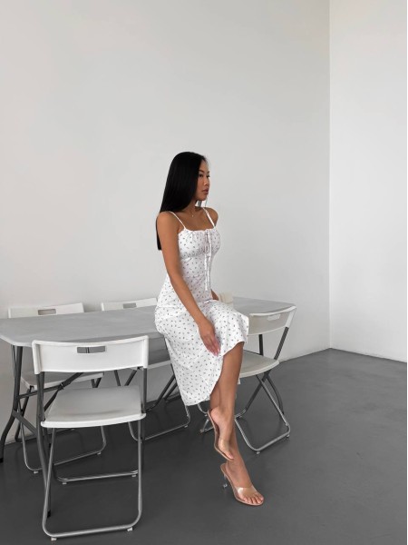 Літня сукня з розрізом молочного кольору 33520