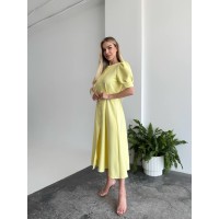 Класична сукня міді на ґудзиках жовтого кольору 33521