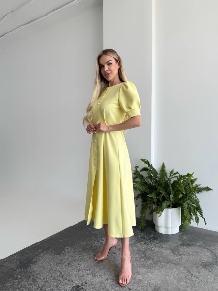 Классическое платье миди на пуговицах желтого цвета 33521