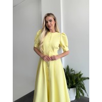 Класична сукня міді на ґудзиках жовтого кольору 33521