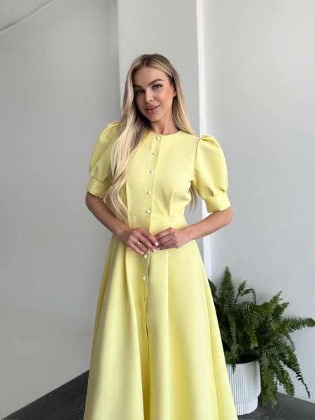 Классическое платье миди на пуговицах желтого цвета 33521