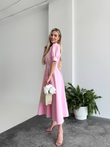 Классическое платье миди на пуговицах розового цвета 33522