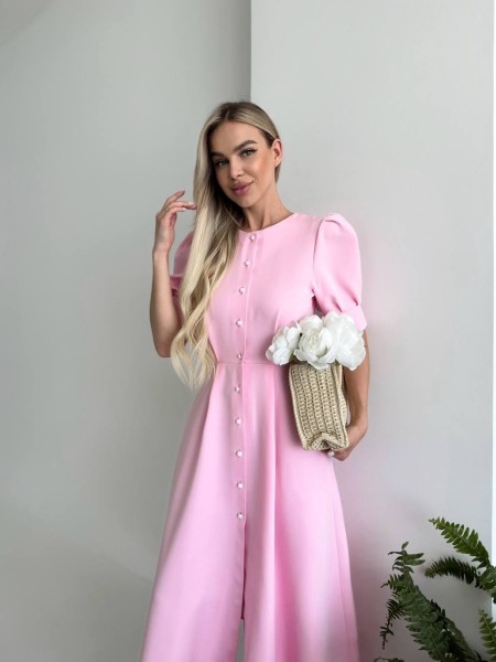 Классическое платье миди на пуговицах розового цвета 33522