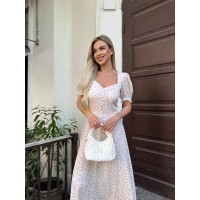 Класична літня сукня міді молочного кольору 33528