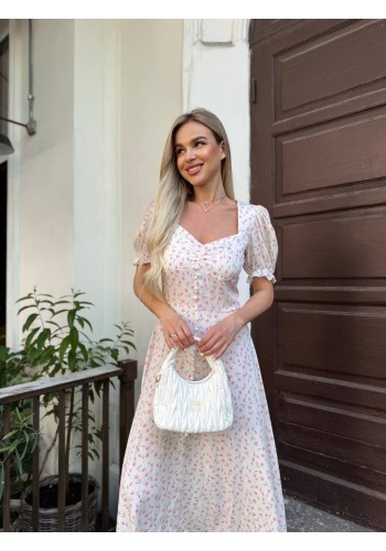 Класична літня сукня міді молочного кольору 33528