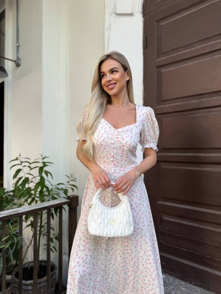 Классическое летнее платье миди молочного цвета 33528