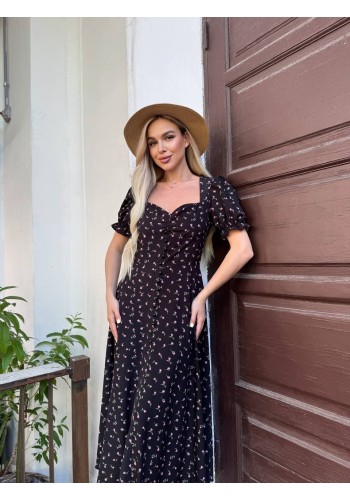 Класична літня сукня міді чорного кольору 33529