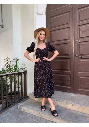 Класична літня сукня міді чорного кольору 33529