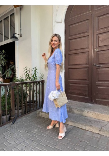 Класична літня сукня міді блакитного кольору 33530