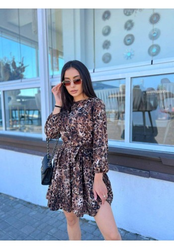 Сукня з поясом леопард коричневого кольору 33533