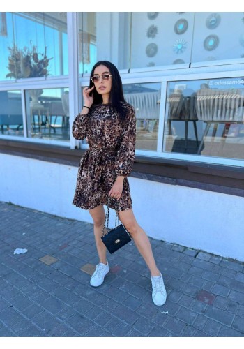 Сукня з поясом леопард коричневого кольору 33533