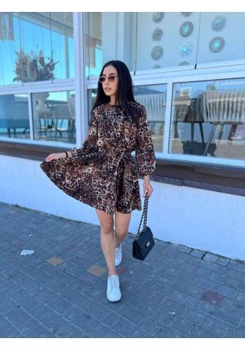 Сукня з поясом леопард коричневого кольору 33533