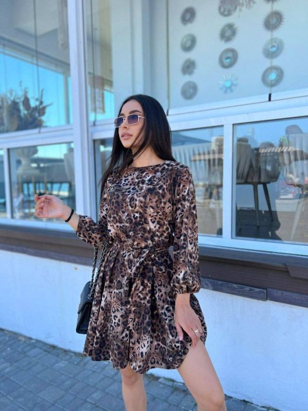 Сукня з поясом леопард коричневого кольору 33533