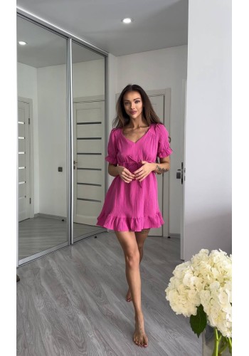 Муслинова сукня міні малинового кольору 33535