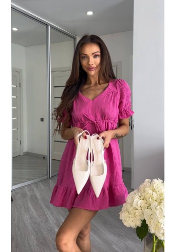 Муслинова сукня міні малинового кольору 33535